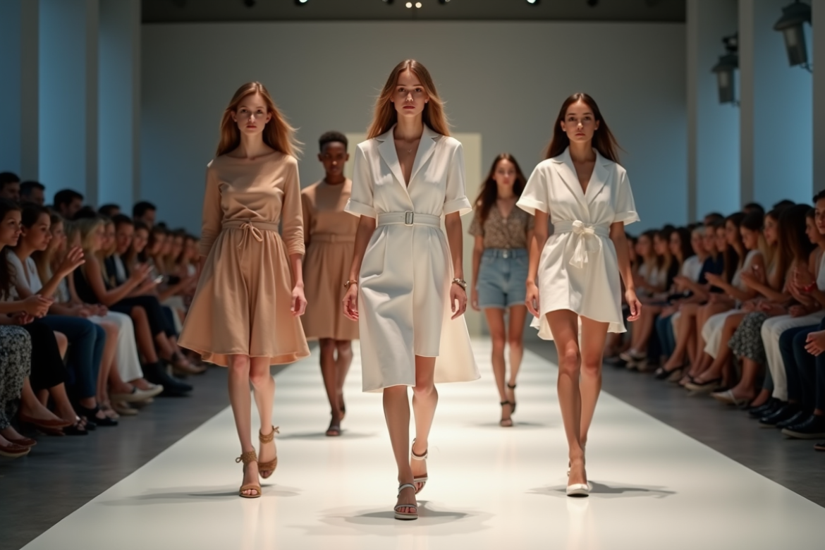 Groupe de mannequins défilant avec élégance lors d'un défilé de mode