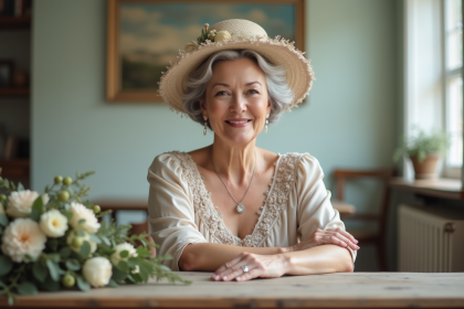Femme élégante avec chapeau floral pour mariage