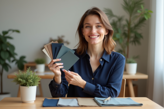 Femme en train de choisir des échantillons de tissus pour l'analyse des couleurs