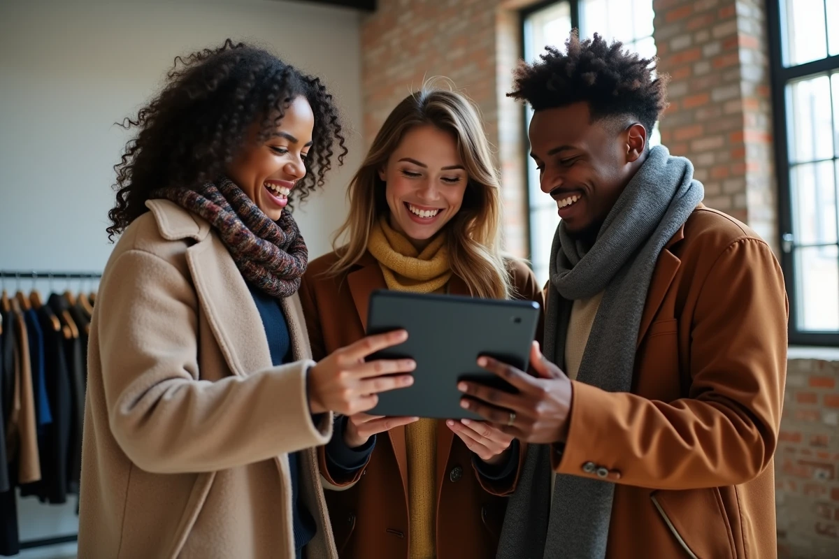 Groupe de jeunes adultes discutant dans un loft créatif