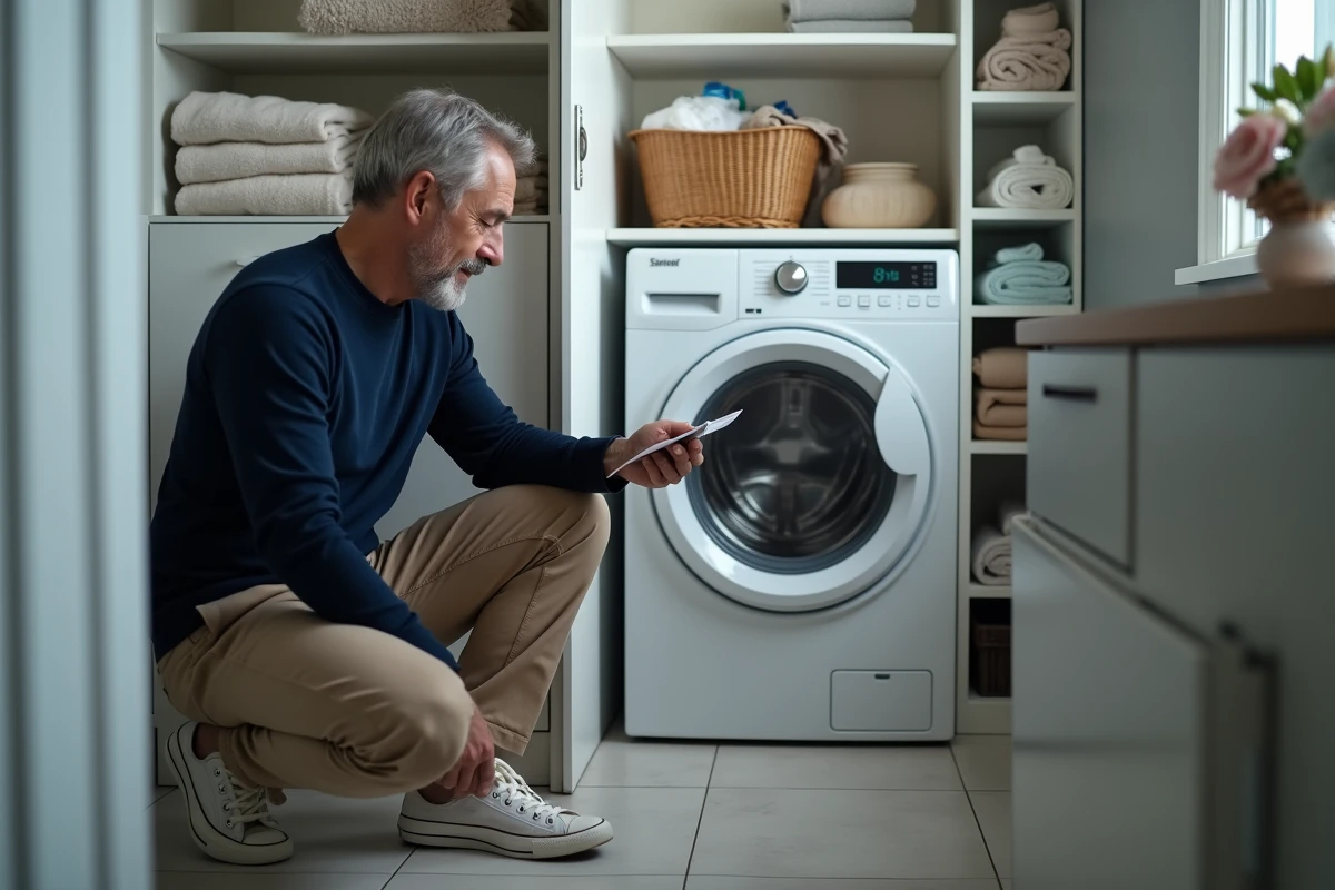 Homme vérifiant les instructions de lavage des sneakers