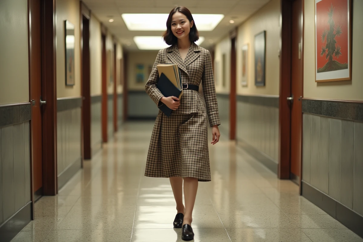Jeune femme daffaires marchant dans un couloir moderne