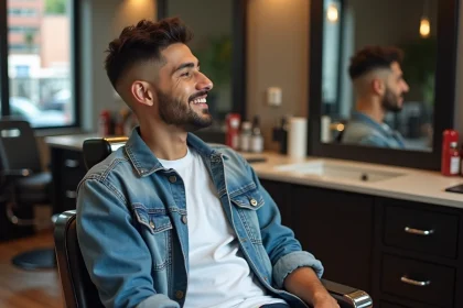 Jeune homme hispanique avec dégradé espagnol dans un salon