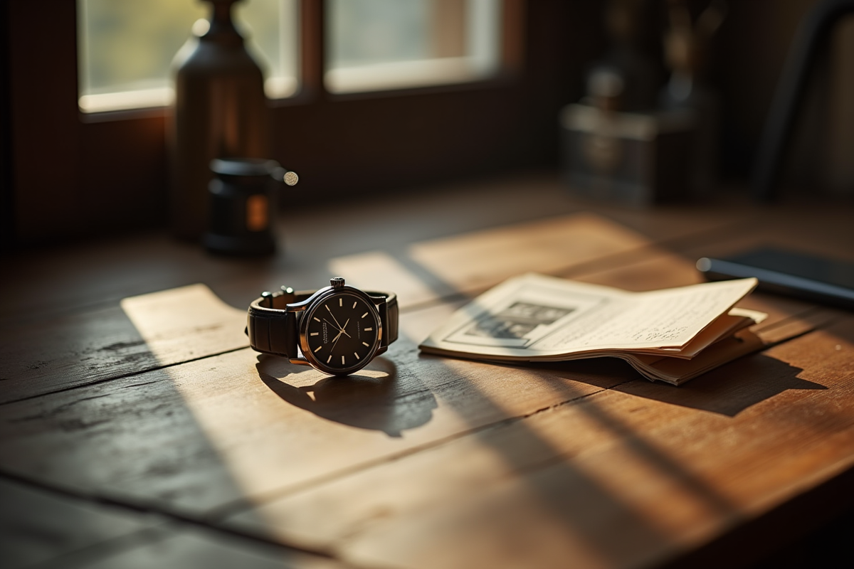 Montre vintage sur une table en bois avec photo et lettre ancienne